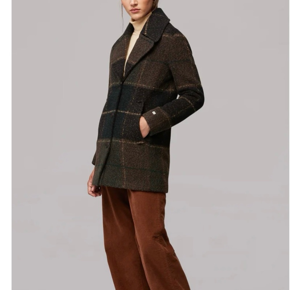 Never worn. Soia & Kyo Women's Plaid Pea Coat - Black and Brown